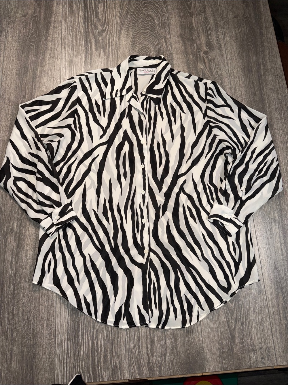 Vintage Diane Von Furstenberg Black & White Zebra Print  Button-Up Shirt Large